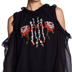 🖤 STYLE TRENDS GLAMOUR🖤 SHEER BOHO RUFFLED FLORAL cold shoulder top